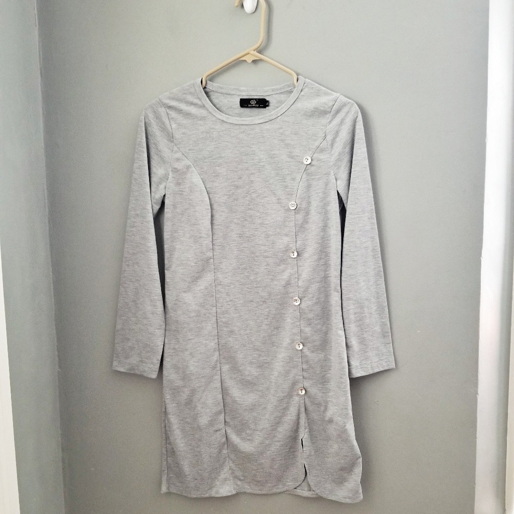 Sumhoo I Long sleeve gray shirt embellished dress